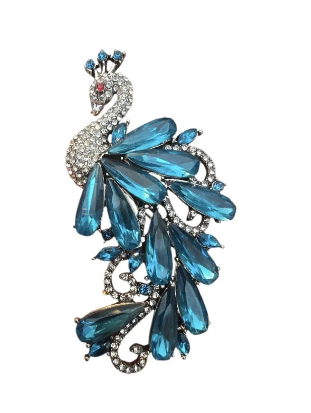 Blue Crystal Peacock Brooch In EUC